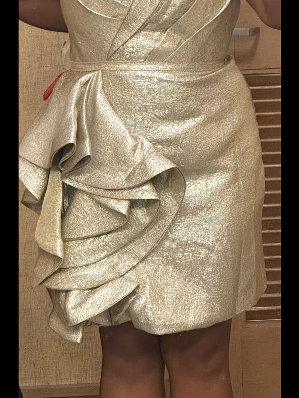 Mac Duggal Metallic Off Shoulder Side Ruffle Mini Dress - Picture 4 of 4